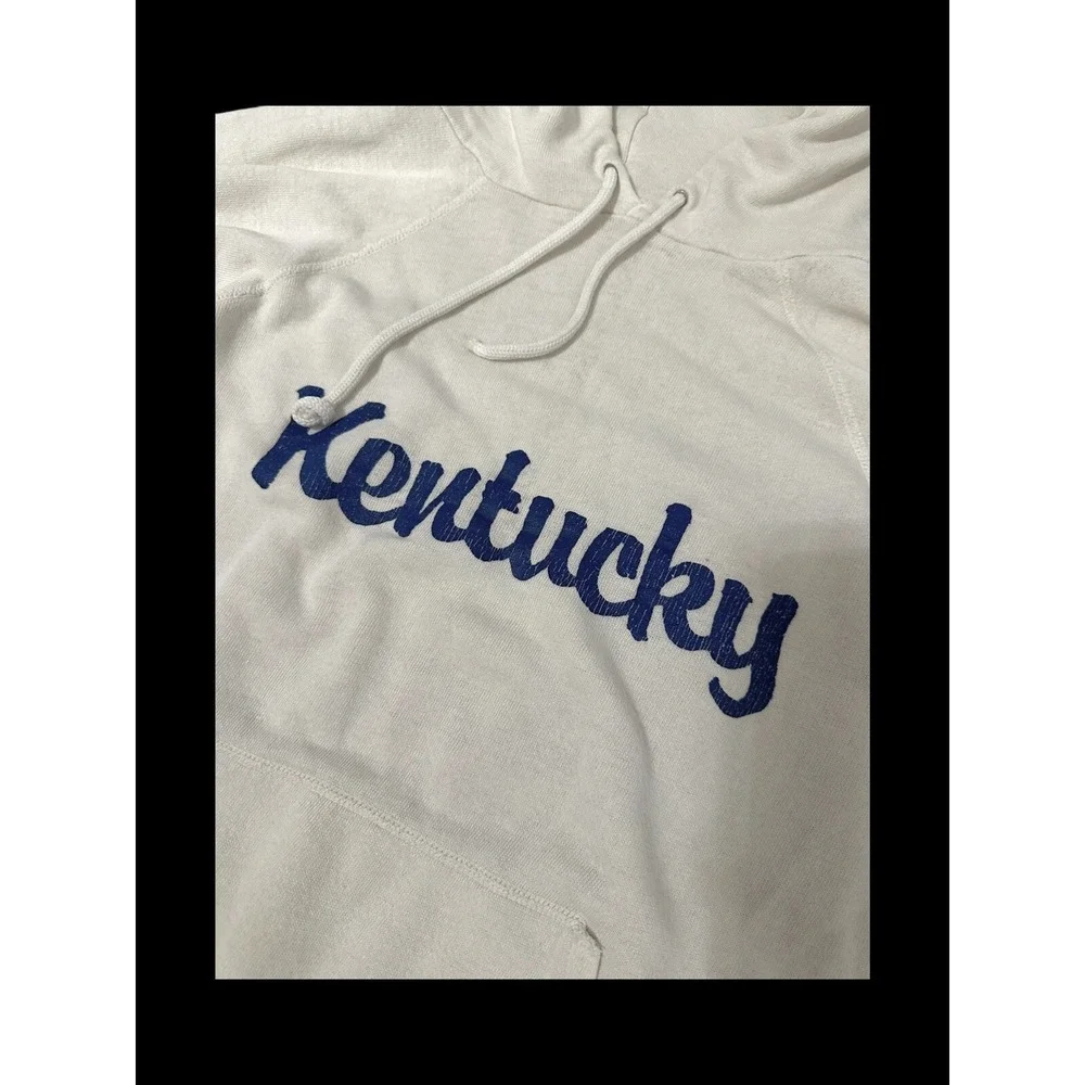 VelvaSheen Kentucky 70's Hoodie White Distressed Sz Medium Afterhoods Style - Picture 13 of 14